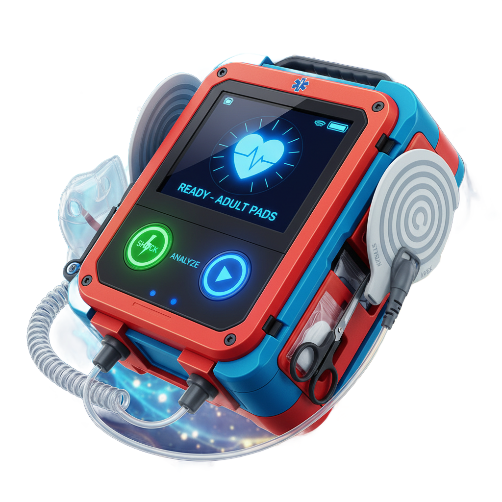 Generate a portable AED defibrillator with emergency medical equipment design